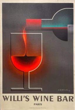 AFFICHES ANCIENNES - Publicité -Willi&rsquo;s Wine Bar, Paris – A.M Cassandre – re.1984