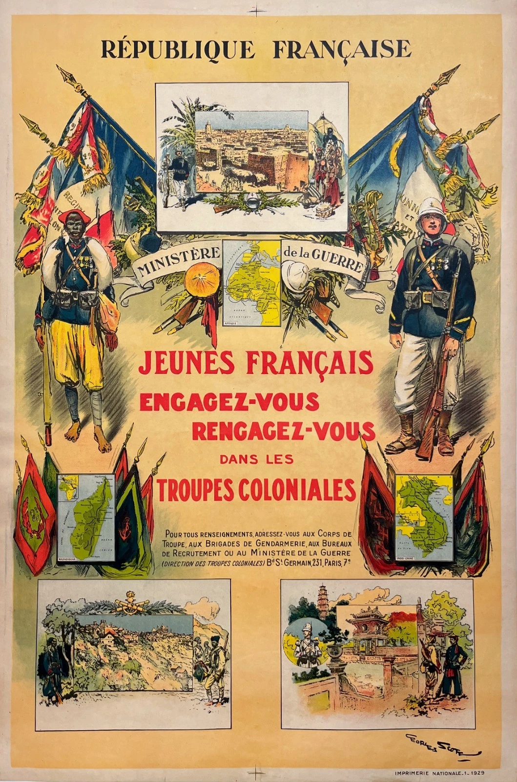 AFFICHES ANCIENNES - Politique - Troupes Coloniales – G. Scott – 1929