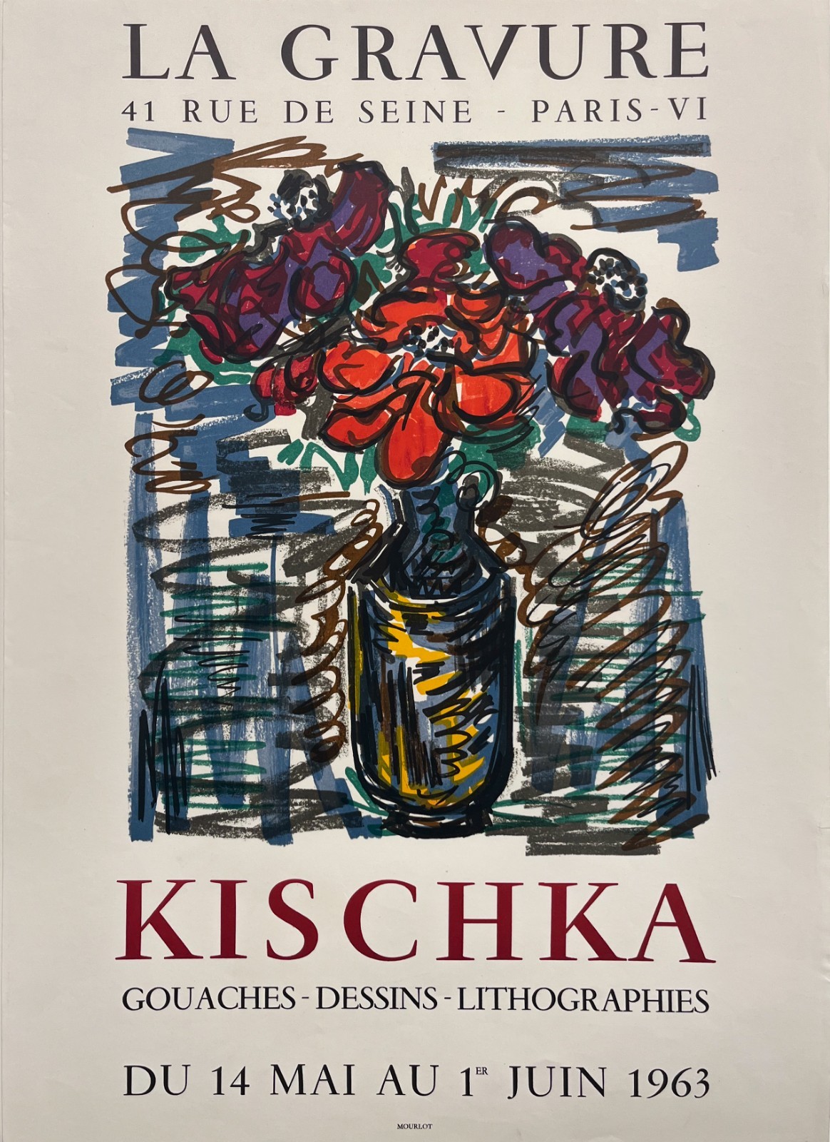 AFFICHES ANCIENNES - Beaux-Arts - Kischka à la Galerie La Gravure – Affiche Expo Litho Mourlot 1963